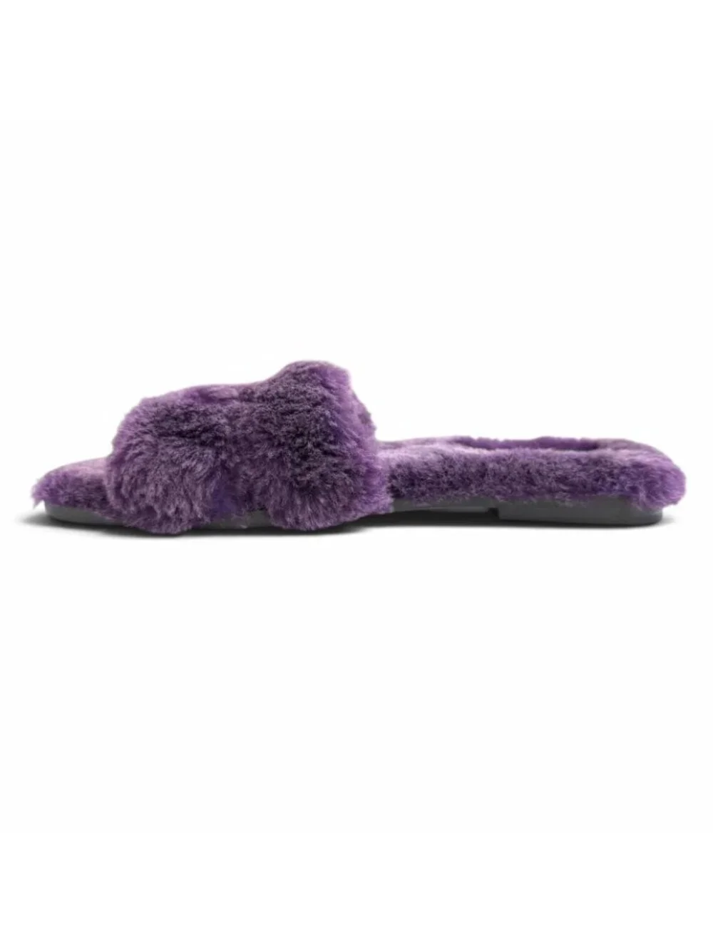 Hermes Oran H Motif Sheepskin Fur Flat Sandals Purple